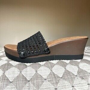Chula Black Mesh Slide Sandals w/ Wedge Heels & Interchangeable Strap Size 9